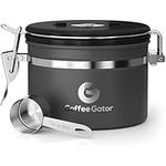 Coffee Gator Stainless Steel Container - Fresher Beans and Grounds for Longer - Canister with Date Tracker, CO2-Release Valve and Measuring Scoop - Small - Gray