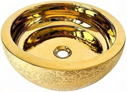 HOPESTAR Gold Round Ceramic Vessel Sink, 15.8 x 15.8 x 5.9 Inches