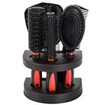 5Pcs Hair Comb Brush Set with Mirror Hairbrush Holder Professional Massage Combs Cosmetics Hair Styling Tools Sets for Women Ladies Adults Kids (Red)