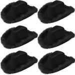 LYCN 6 Pack Cowboy Hats with Feather, Cowgirl Hat Bulk with Adjustable Drawstring, Fluffy Cowboy Hat with Wide Brim for Women Bride Western Fancy Dress Party Cosplay (Black)