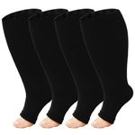 Plus Size Compression Socks for Women: 20-30mmhg Extra Wide Calf Toeless Knee High Stockings for Circulation Support Nurses Travel Pregnancy Running Athletic, 5xl, 2 Pairs