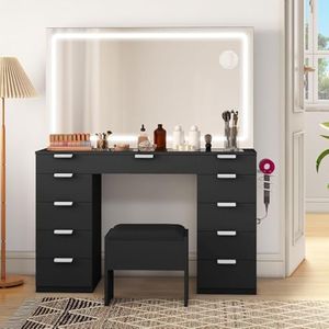 YITAHOME Vanity Desk Set with Large Lighted Mirror and Power Outlet, 46" Makeup Vanity