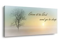 Misty Sunset & Tree Plant Picture For Bedroom Above Bed,Large White Country Wood Sign For Bathroom Canvas Wall Art,Give It To God And Go to Sleep Artwork Decor,Gallery Wrapped Gift,Inner Frame 20x40