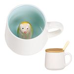 BigNoseDeer Hedgehog Mug Cute Mugs with 3D Hedgehog Inside Ceramic Coffee Mug with Spoon and Lid Mugs for Milk,Coffee and Tea Lovers Birthday Cute Gifts for Women 13.5oz