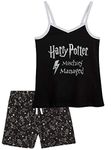 Harry Potter Girls Short Pyjama Set, 2 Piece Breathable Lounge Wear (Black, 7-8 Years)