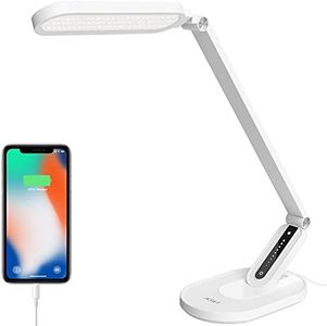 JKSWT Schreibtischlampe, für die Augenpflege Dimmbare Tischlampe mit 5 Farbmodi 72 LEDs mit USB-Ladeanschluss Touch-Steuerung und Memory-Funktion Bürolampe