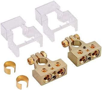 AUTOUTLET 2PCS Cosse Batterie 0/4/8 or 10 Gauge AWG Car Battery Terminal Connectors Kit, with Covers Positive & Negative Chrome Battery Terminals with Spacer Shims (Pair)+/- Battery Terminals