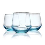 Jinelza Unbreakable Stemless Wine Glasses Blue Bottom Shatterproof Glassware Homes Outdoor bar Glasses Dishwasher Safe Ideal for Cocktails & Scotch Blue Shape Set of 6 (370 ml)