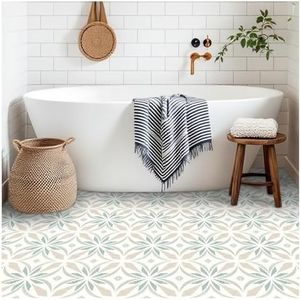 MORCART Peel and Stick Floor Tile - 20 PCS, 7.87" x 7.87" Self-Adhesive DIY Vinyl Flooring for Renters - Waterproof Tile Sticker for Bathroom, Kitchen, Living Room, Bedroom - Green/Fabric Pattern