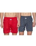 Amazon Brand - Symbol Men's Cotton Printed Boxer Shorts (Combo Pack of 2) Casual | Underwear | Half pants | Short Pant - Regular Fit with Back Pocket (Red & Navy_S)