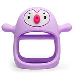 PLAYLO Infant Never Drop Penguin Teether - Bpa-Free Silicone Baby Teether Toy, Perfect Teething Toy For Babies 3-6 Months, 6-12 Months, Easy-Grip Sensory Teething Relief Toys (Light Purple)