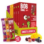 Bob Snail Fruit Leather Sweet & Sour Family Pack - Nut free fruit Roll Ups with Dried Mango,Sour Cherry & Blackcurrant, Candy box Fruit Snacks, All Natural Healthy Snacks for kids, Sugar Free sour Candy, 42 pcs Pack / 588 gram candy bulk (Exotic Mix)