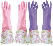 KINGFINGER Reusable Dishwashing Gloves,PVC Waterproof Long Cuff and Flock Lining Household Cleaning Gloves 2 Pair Large