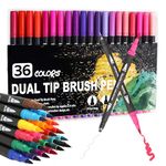 Dual Tip Brush Pens (Set of 36) – Fine Tip Colouring Pens for Sketching & Drawing | Felt Tip Brush Pens for Calligraphy & Shading | Multi-Coloured Professional Fineliners