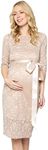 My Bump Women's Premium Lace Baby Shower Party Knee Length Maternity Dress (Made in USA), Taupe Skau, Small