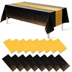 joycloth 16 Pack Disposable Plastic Tablecloths and Satin Table Runner Set, 54 x 108 Inch Black and Gold Tablecloth, 12 x 108 Inch Table Runners for Wedding Birthday Graduation Party Decorations