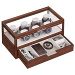 SONGMICS 2-Tier Wooden Watch Case, Watch Display Box, Watch Holder with 7 Pillars, Coffee Brown UJOW007K01