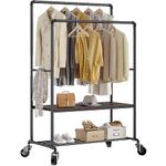 Greenstell Garment Rack with Shelves & Wheels, Adjustable Heavy Duty Double Rods Clothes Hanging Rail, Industrial Pipe Style Rolling Clothes Rack for Organizing Clothes and Shoes, Holds up to 400LBs