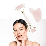 Face Rollers for Women, Gua Sha Rose Quartz Face Massager Roller Facial Eyes Massager Tool for Reduce Wrinkles Puffy Eyes