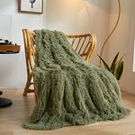 XeGe Luxury Faux Fur Blanket, Sage Green Soft Big Fluffy Blanket Throw, Shaggy Plush Decorative Couch Blanket, Cute Furry Blanket Fuzzy Blanket for Bed Bedroom Living Room Sage Green, Twin/Double