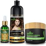 Herbishh After Color Shampoo Combo Contains Hair Color Shampoo Hair Dye 500ml Argan Oil 30ml Pro Keratin And Argan Hair Mask For Shine and Protection For Men And Women, Long Lasting (Light Brown)