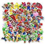 50PCS Super Mario Stickers for Laptop Water Bottle Computer Mac Pad Phone Case Hydro Flask Bumper Skateboard Luggage Waterproof Vinyl Stickers for Teens,Girls,Boys,Kid (Mario)