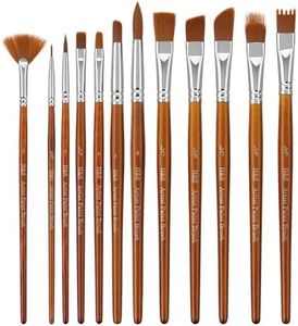 H&S Set Pinceles para Pintura Acrilica y Oleo - 12uds - Pincel Profesional para Acrilico de Punta Plana y Redonda - Con Pelo Sintético