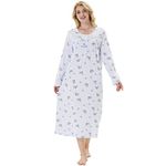 Keyocean Nightgowns for Women, Soft 100% Cotton Knit Nightgowns, Comfy Long-Sleeve Ladies Sleepwear Gown for Mom, Jasmine Floral on Light Blue, XX-Large