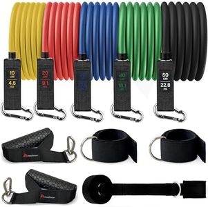 Meteor Resistance Bands Set, All-in-One Exercise Kit, 5-70kg Adjustable Resistance Bands with Handles, Ankle Straps, Door Anchor, and Carry Bag (Olympic Combo)