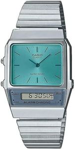 Casio AQ800EC-2A Vintage Style Digital Silver Strap Unisex Adult Watch, Blue Dial, 40.7 × 32.1 × 8.7 mm