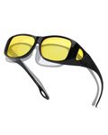 TJUTR Night Vision Driving Glasses for Women Men, Fit Over Wrap Around Eyewear Glasses, Yellow Lens Anti-glare TN8143