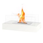 NEWIMAGE Rectangular Tabletop Fire Bowl Pot 35cmL Portable Tabletop Fireplace–Clean-Burning Bio Ethanol Ventless Fireplace for Indoor Outdoor Patio Parties Events (White)