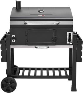 CosmoGrill XXL Charcoal BBQ Smoker – Portable Outdoor Grill with Lid, Warming Rack, Thermometer