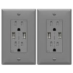 TOPGREENER 3.1A USB Wall Outlet Charger, 15A Tamper-Resistant Receptacles, Compatible with iPhone Xs/MAX/XR/X/8, Samsung Galaxy S10/S9/S8, LG, HTC, TU2153A-GY-2PCS, Grey, 2 Pack