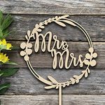 Wedding Cake Topper, Mr Mrs Wooden Cake Topper, Cake Topper for Wedding Man and Women Marry Happy Wedding Party Supplies Cake Decoration (Light Gold Color)