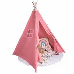 Relsy Kids Pink Blush Teepee Tent | Play Tipi/Pop Up for Girls & Boys 140 x 120cm Cotton Canvas With Star Lights & Rug Accessories