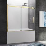 CKB Single Sliding Bathtub Shower Doors, 57-1/2-60 inches Width Adjustable x 60 inches Height Frameless Tub Door, 5/16 inches Tempered Glass with Hardware Kit, Brushed Gold