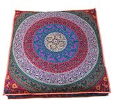 INDIAN CRAFT CASTLE Large Hippie Mandala Round Floor Pillow Cover Ottoman Pouf Cover Daybed Cotton Cushion Cover with Heavy Duty Zipper Seating Ottoman Poufs Dog-Pets Bed 35" Square (Multi Six Color)