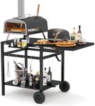 PIZZELLO Outdoor Grill Table Cart 44" x 26" Movable Pizza Oven Stand Foldable Double-Shelf Grill Cart Large Space Food Prep Trolley Dining Cart Fit for 12/16inch Oven Ooni Ninja Woodfire Blackstone