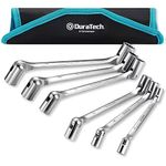 DURATECH Double End Flex-Head Socket Combination Wrench Set, Metric Spanner Set, 8-19mm, 12 Point, 6-Piece, with Rolling Pouch