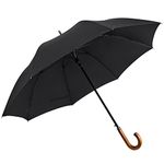 G4Free 54" Arc Classic Wooden Handle Umbrella, Auto Open Large Windproof J Hook Stick Rain Umbrellas for Men Women (Black)