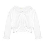 Bolerose Girls Long Sleeve Floral Lace Bolero Cardigan Kids Shrug Cover Up (White, 9-10 Years)