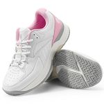 FitVille Women's Extra Wide Tennis Shoes Wide Width Court Shoes for Pickleball for Flat Foot (8.5 Wide, White-Blush Pink)