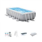 Intex 16ft X 8ft X 42in Prism Frame Rectangular Pool Set with Filter Pump, Ladder, Ground Cloth & Pool Cover