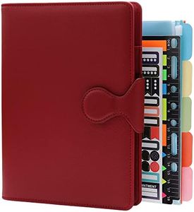 HXRTANGS PU Leather Notebook A5, 6-Ring Binder Journal Refillable Business Notebook, Personal Planner Organizer with Pockets/Pen Holder/Accessories/Lined Paper 160 Pages, Red