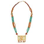 ExclusiveLane 'Tribal Queen Beaded' Bohemian Brass Necklace Handcrafted in Dhokra Art (Matinee) -Neckalce Sets for Women Girl Traditional Jewellery Latest Stylish Modern for Girls Mala Pendant Set