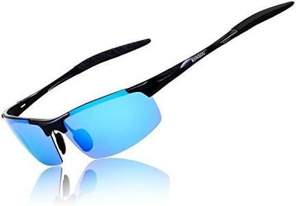RONSOU Men Sport Al-Mg Polarized Sunglasses Unbreakable for Driving Cycling Fishing Golf black frame/blue lens