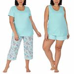 Carole Hochman Women's 4 Piece Pajama Set - Tank Top, Short Sleeve Top, Short, and Capri Pant, Light Blue, X-Small