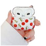 YeLoveHaw Designed for AirPods 3 Cute Case for Women Girls Teens, Red Fruit Green Leaves Pattern, Glitter Golden Lines, Hard Clear Full Body Protective Cover for Airpods 3rd Generation 2021 (Cherry)