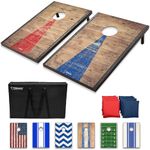 GoSports Classic Cornhole Set with Rustic Wood Finish | Includes 8 Bags, Carry Case and Rules, Steel , 3 x 2 feet